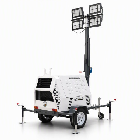 برج إضاءة LED متنقل يعمل بالديزل بقدرة 4.5 كيلو واط مع سارية بطول 7 أمتار